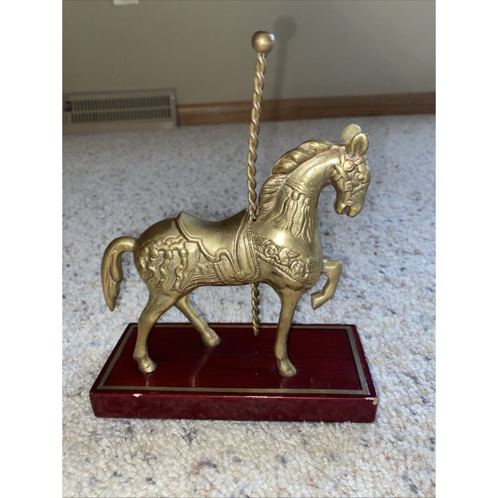 MCM BRONZE BRASS CAROUSEL HORSE PAPERWEIGHT BOOKEND ORNATE CIRCUS DESIGN EQUINE